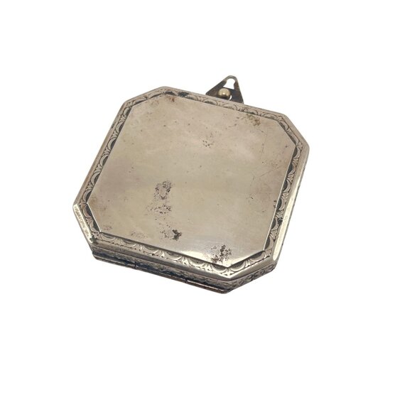 Antique Deco Silver-Plated Double-Sided Square Powder Lipstick Compact Locket - Picture 11 of 11